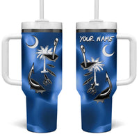 Fishing Custom South Carolina Flag Tumbler With Handle Fish Hook Graphic in Blue Gradient Design - Wonder Print Shop