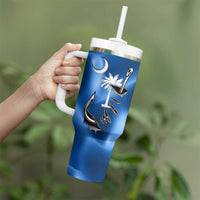 Fishing Custom South Carolina Flag Tumbler With Handle Fish Hook Graphic in Blue Gradient Design - Wonder Print Shop