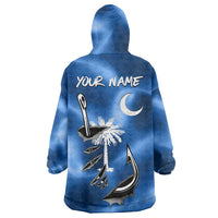 Fishing Custom South Carolina Flag Wearable Blanket Hoodie Fish Hook Graphic in Blue Gradient Design - Wonder Print Shop