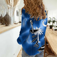 Fishing Custom South Carolina Flag Women Casual Shirt Fish Hook Graphic in Blue Gradient Design - Wonder Print Shop