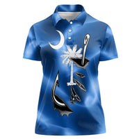 Fishing Custom South Carolina Flag Women Polo Shirt Fish Hook Graphic in Blue Gradient Design - Wonder Print Shop