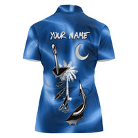 Fishing Custom South Carolina Flag Women Polo Shirt Fish Hook Graphic in Blue Gradient Design - Wonder Print Shop