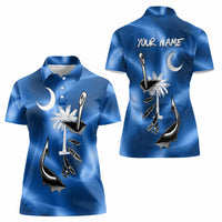 Fishing Custom South Carolina Flag Women Polo Shirt Fish Hook Graphic in Blue Gradient Design - Wonder Print Shop