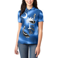 Fishing Custom South Carolina Flag Women Polo Shirt Fish Hook Graphic in Blue Gradient Design - Wonder Print Shop