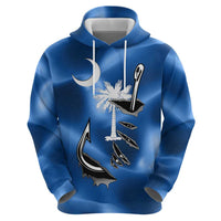 Fishing Custom South Carolina Flag Zip Hoodie Fish Hook Graphic in Blue Gradient Design - Wonder Print Shop