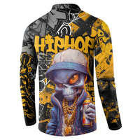 Hip Hop Street Style Button Sweatshirt Yellow and Black Graffiti and Urban Skull Character Design - Wonder Print Shop