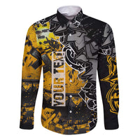 Hip Hop Street Style Family Matching Long Sleeve Bodycon Dress and Hawaiian Shirt Yellow and Black Graffiti and Urban Skull Character Design - Wonder Print Shop