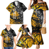 Hip Hop Street Style Family Matching Mermaid Dress and Hawaiian Shirt Yellow and Black Graffiti and Urban Skull Character Design - Wonder Print Shop