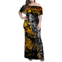 Hip Hop Street Style Family Matching Off Shoulder Maxi Dress and Hawaiian Shirt Yellow and Black Graffiti and Urban Skull Character Design - Wonder Print Shop
