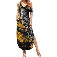 Hip Hop Street Style Family Matching Summer Maxi Dress and Hawaiian Shirt Yellow and Black Graffiti and Urban Skull Character Design - Wonder Print Shop