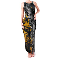 Hip Hop Street Style Family Matching Tank Maxi Dress and Hawaiian Shirt Yellow and Black Graffiti and Urban Skull Character Design - Wonder Print Shop