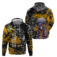 Hip Hop Street Style Hoodie Yellow and Black Graffiti and Urban Skull Character Design - Wonder Print Shop