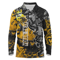 Hip Hop Street Style Long Sleeve Polo Shirt Yellow and Black Graffiti and Urban Skull Character Design - Wonder Print Shop