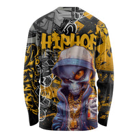 Hip Hop Street Style Long Sleeve Shirt Yellow and Black Graffiti and Urban Skull Character Design - Wonder Print Shop