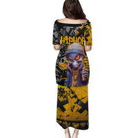 Hip Hop Street Style Puletasi Yellow and Black Graffiti and Urban Skull Character Design - Wonder Print Shop