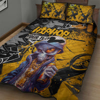 Hip Hop Street Style Quilt Bed Set Yellow and Black Graffiti and Urban Skull Character Design - Wonder Print Shop