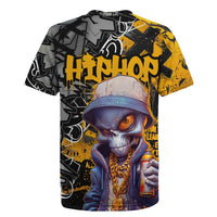 Hip Hop Street Style Rugby Jersey Yellow and Black Graffiti and Urban Skull Character Design - Wonder Print Shop