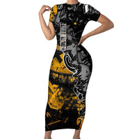Hip Hop Street Style Short Sleeve Bodycon Dress Yellow and Black Graffiti and Urban Skull Character Design - Wonder Print Shop