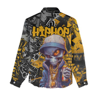 Hip Hop Street Style Women Casual Shirt Yellow and Black Graffiti and Urban Skull Character Design - Wonder Print Shop