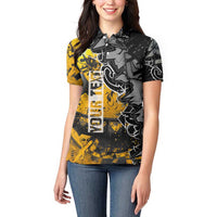 Hip Hop Street Style Women Polo Shirt Yellow and Black Graffiti and Urban Skull Character Design - Wonder Print Shop