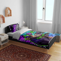 Hip Hop Battle Bedding Set Smoking Ape Character and Purple Green Graffiti Street Art Design - Wonder Print Shop