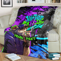 Hip Hop Battle Blanket Smoking Ape Character and Purple Green Graffiti Street Art Design - Wonder Print Shop