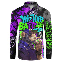 Hip Hop Battle Button Sweatshirt Smoking Ape Character and Purple Green Graffiti Street Art Design - Wonder Print Shop