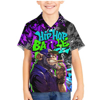 Hip Hop Battle Family Matching Mermaid Dress and Hawaiian Shirt Smoking Ape Character and Purple Green Graffiti Street Art Design - Wonder Print Shop