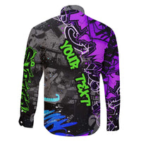 Hip Hop Battle Family Matching Off The Shoulder Long Sleeve Dress and Hawaiian Shirt Smoking Ape Character and Purple Green Graffiti Street Art Design - Wonder Print Shop