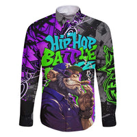 Hip Hop Battle Family Matching Puletasi and Hawaiian Shirt Smoking Ape Character and Purple Green Graffiti Street Art Design - Wonder Print Shop