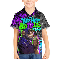 Hip Hop Battle Family Matching Puletasi and Hawaiian Shirt Smoking Ape Character and Purple Green Graffiti Street Art Design - Wonder Print Shop