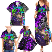 Hip Hop Battle Family Matching Summer Maxi Dress and Hawaiian Shirt Smoking Ape Character and Purple Green Graffiti Street Art Design - Wonder Print Shop