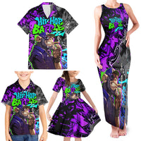 Hip Hop Battle Family Matching Tank Maxi Dress and Hawaiian Shirt Smoking Ape Character and Purple Green Graffiti Street Art Design - Wonder Print Shop
