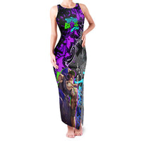 Hip Hop Battle Family Matching Tank Maxi Dress and Hawaiian Shirt Smoking Ape Character and Purple Green Graffiti Street Art Design - Wonder Print Shop