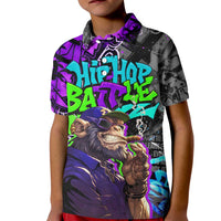 Hip Hop Battle Kid Polo Shirt Smoking Ape Character and Purple Green Graffiti Street Art Design - Wonder Print Shop