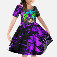 Hip Hop Battle Kid Short Sleeve Dress Smoking Ape Character and Purple Green Graffiti Street Art Design - Wonder Print Shop