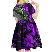 Hip Hop Battle Kid Short Sleeve Dress Smoking Ape Character and Purple Green Graffiti Street Art Design - Wonder Print Shop