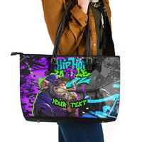 Hip Hop Battle Leather Tote Bag Smoking Ape Character and Purple Green Graffiti Street Art Design - Wonder Print Shop