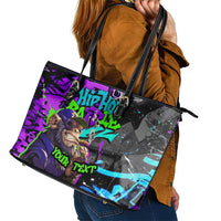 Hip Hop Battle Leather Tote Bag Smoking Ape Character and Purple Green Graffiti Street Art Design - Wonder Print Shop