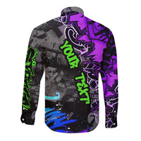 Hip Hop Battle Long Sleeve Button Shirt Smoking Ape Character and Purple Green Graffiti Street Art Design - Wonder Print Shop