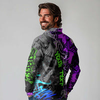 Hip Hop Battle Long Sleeve Polo Shirt Smoking Ape Character and Purple Green Graffiti Street Art Design - Wonder Print Shop