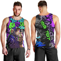 Hip Hop Battle Men Tank Top Smoking Ape Character and Purple Green Graffiti Street Art Design - Wonder Print Shop
