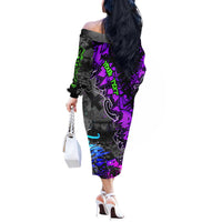 Hip Hop Battle Off The Shoulder Long Sleeve Dress Smoking Ape Character and Purple Green Graffiti Street Art Design - Wonder Print Shop