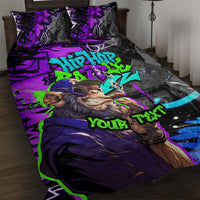 Hip Hop Battle Quilt Bed Set Smoking Ape Character and Purple Green Graffiti Street Art Design - Wonder Print Shop