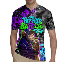 Hip Hop Battle Rugby Jersey Smoking Ape Character and Purple Green Graffiti Street Art Design - Wonder Print Shop
