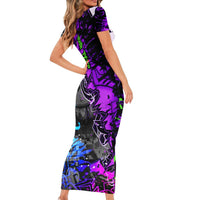 Hip Hop Battle Short Sleeve Bodycon Dress Smoking Ape Character and Purple Green Graffiti Street Art Design - Wonder Print Shop