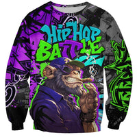 Hip Hop Battle Sweatshirt Smoking Ape Character and Purple Green Graffiti Street Art Design - Wonder Print Shop