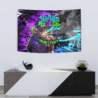 Hip Hop Battle Tapestry Smoking Ape Character and Purple Green Graffiti Street Art Design - Wonder Print Shop