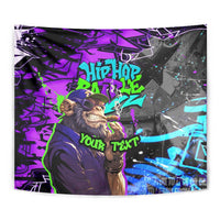 Hip Hop Battle Tapestry Smoking Ape Character and Purple Green Graffiti Street Art Design - Wonder Print Shop