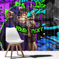 Hip Hop Battle Window Curtain Smoking Ape Character and Purple Green Graffiti Street Art Design - Wonder Print Shop